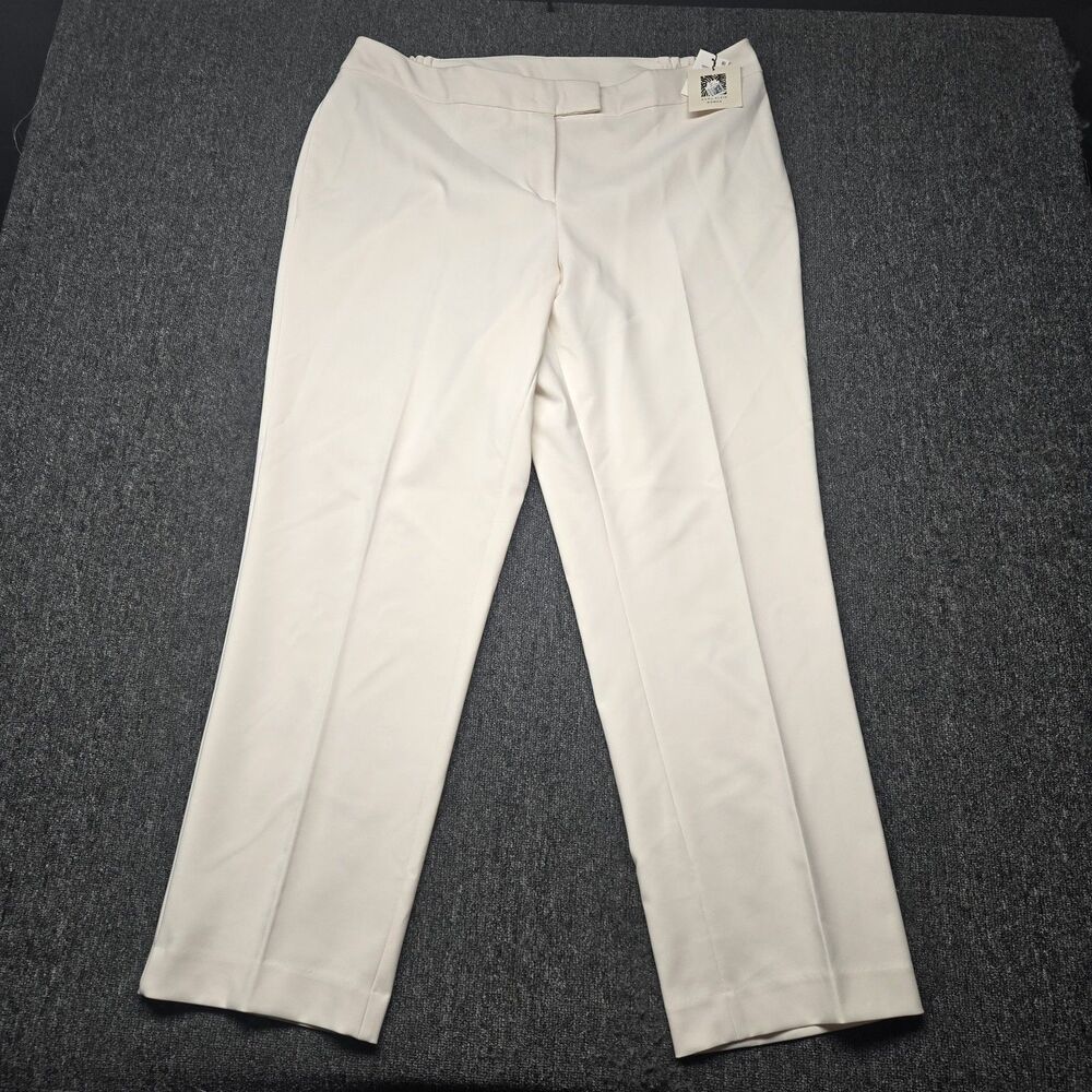 Anne Klein Women’s 16W White Mid‑Rise Stretch Bowie Straight‑Leg Pants Plus Size